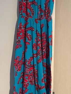 Lilly Pulitzer Teal Maxi Dress with Pink Print